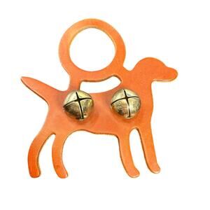 vtg Golden Retriever leather cut out- brown- jingle bells door handle- add bows